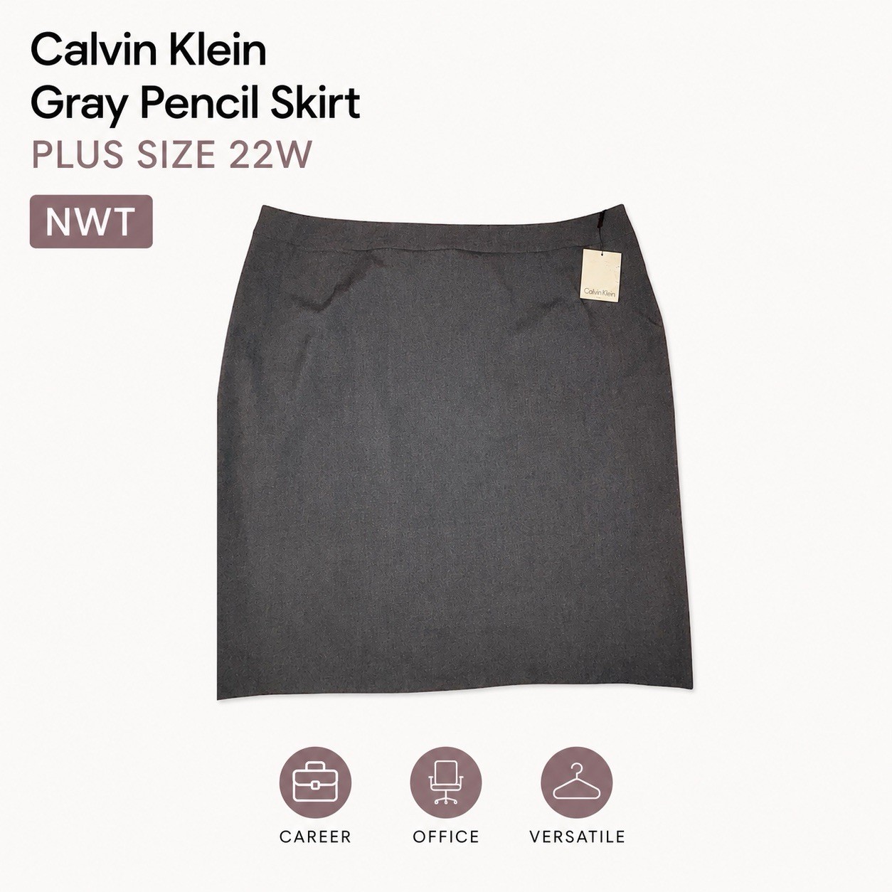 Calvin Klein Gray Solid Pencil Skirt Knee High Women’s Plus Size 22W New Office