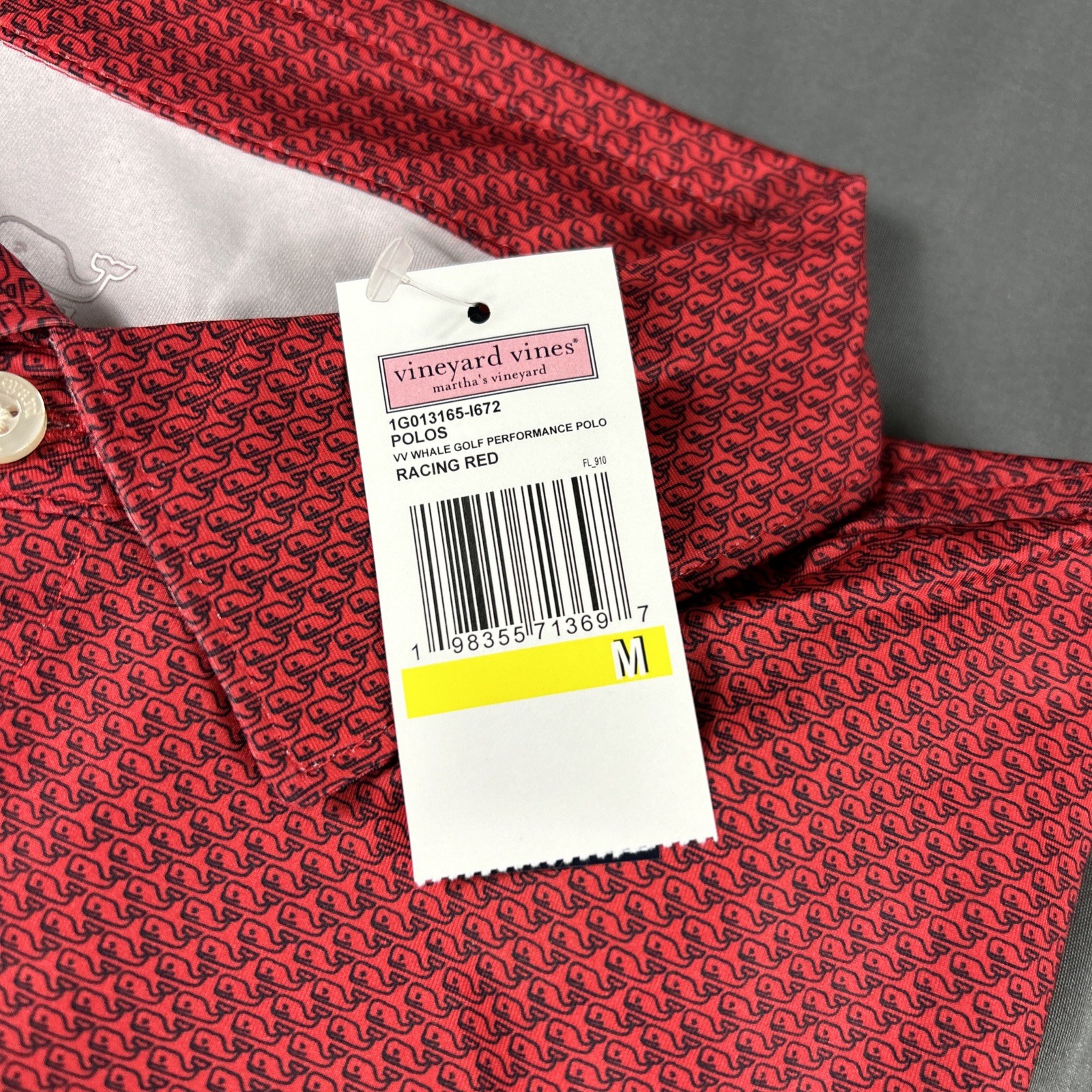 Vineyard Vines Golf Shirt Polo Micro Whale Print Medium Red Polyester Spandex