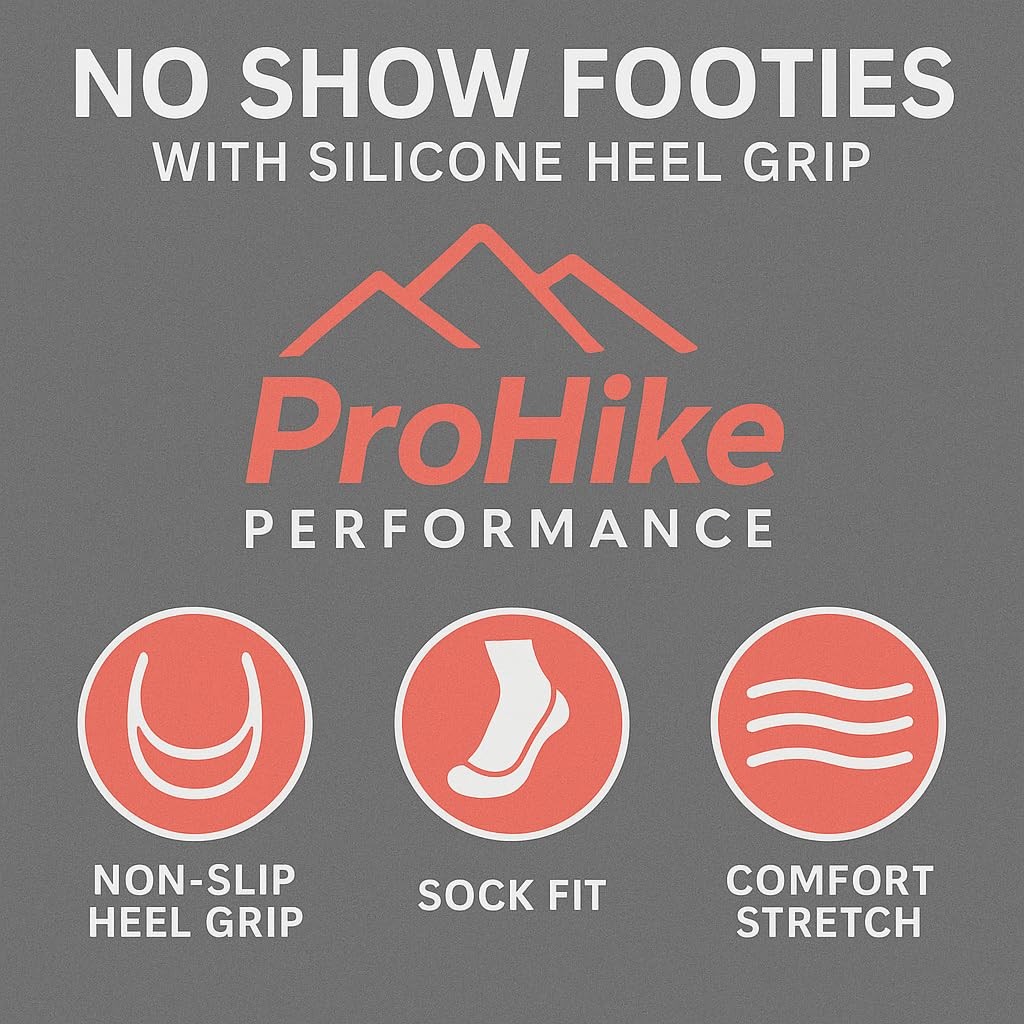 ProHike 6 Pairs Mens Invisible Socks with Non-Slip Heel Grip –UK 6-11 | EU 39-46