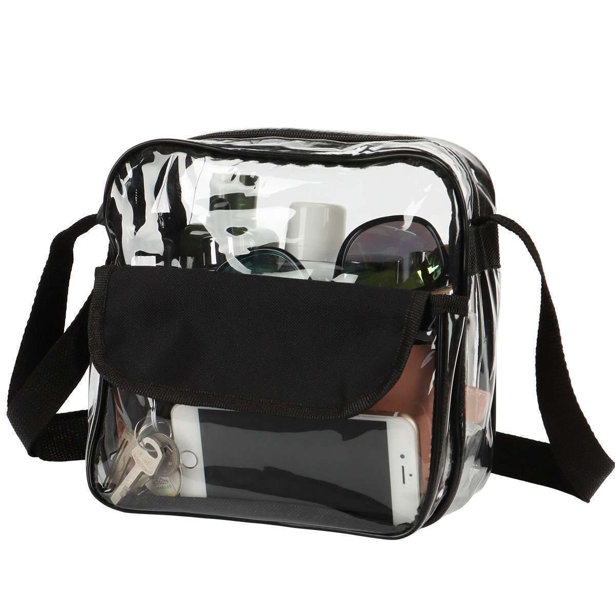 Clear USB Tote Bag PVC Zipper Stadium Approved Shoulder Handbag Purse Chest