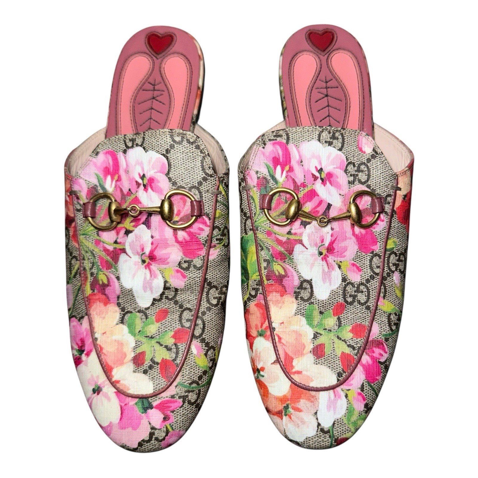 Gucci GG Supreme Princetown Blooms Flora Floral Monogram Mules Slides Size 37.5