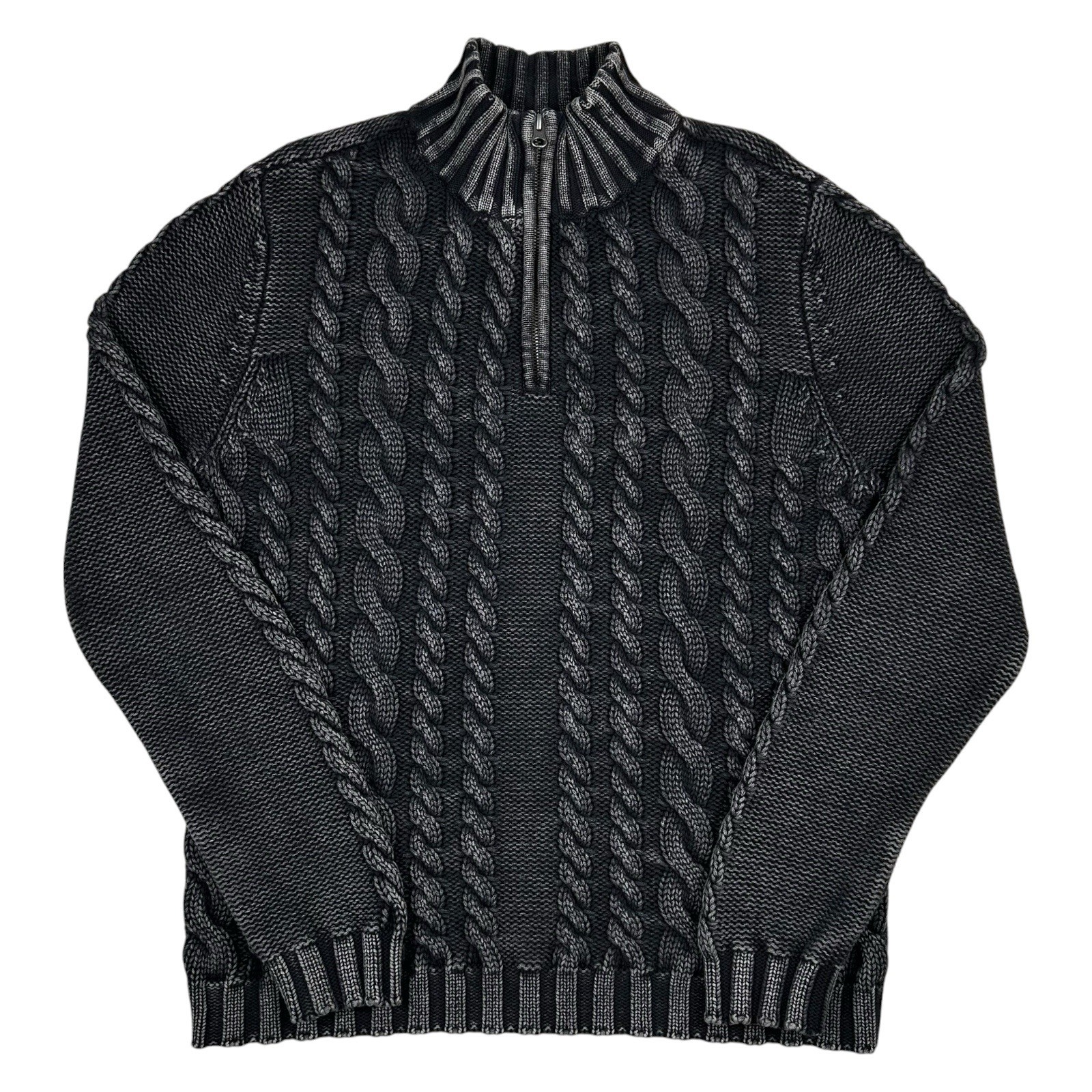 Carbon 2 Cobalt Fisherman Cable Knit Sweater 1/4 Zip Mens Medium Gunmetal Gray