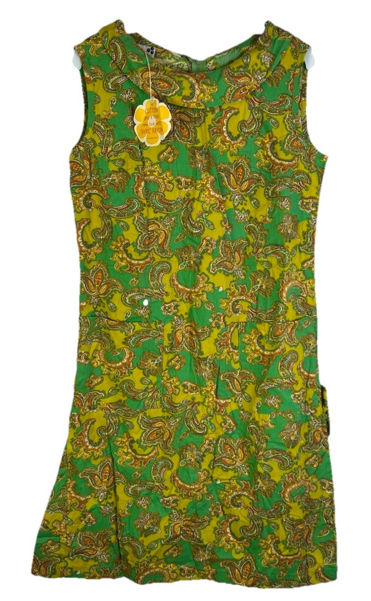 Deadstock Vintage 60s Mod Rockabilly Womens 14 Paisley Collar Shift Dress