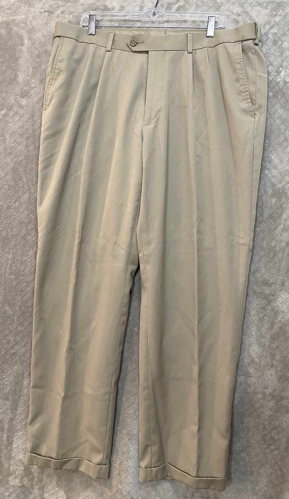 George Mens 38X32 Pleated Chino Pants Barley Tan Cuffed Khaki Trousers