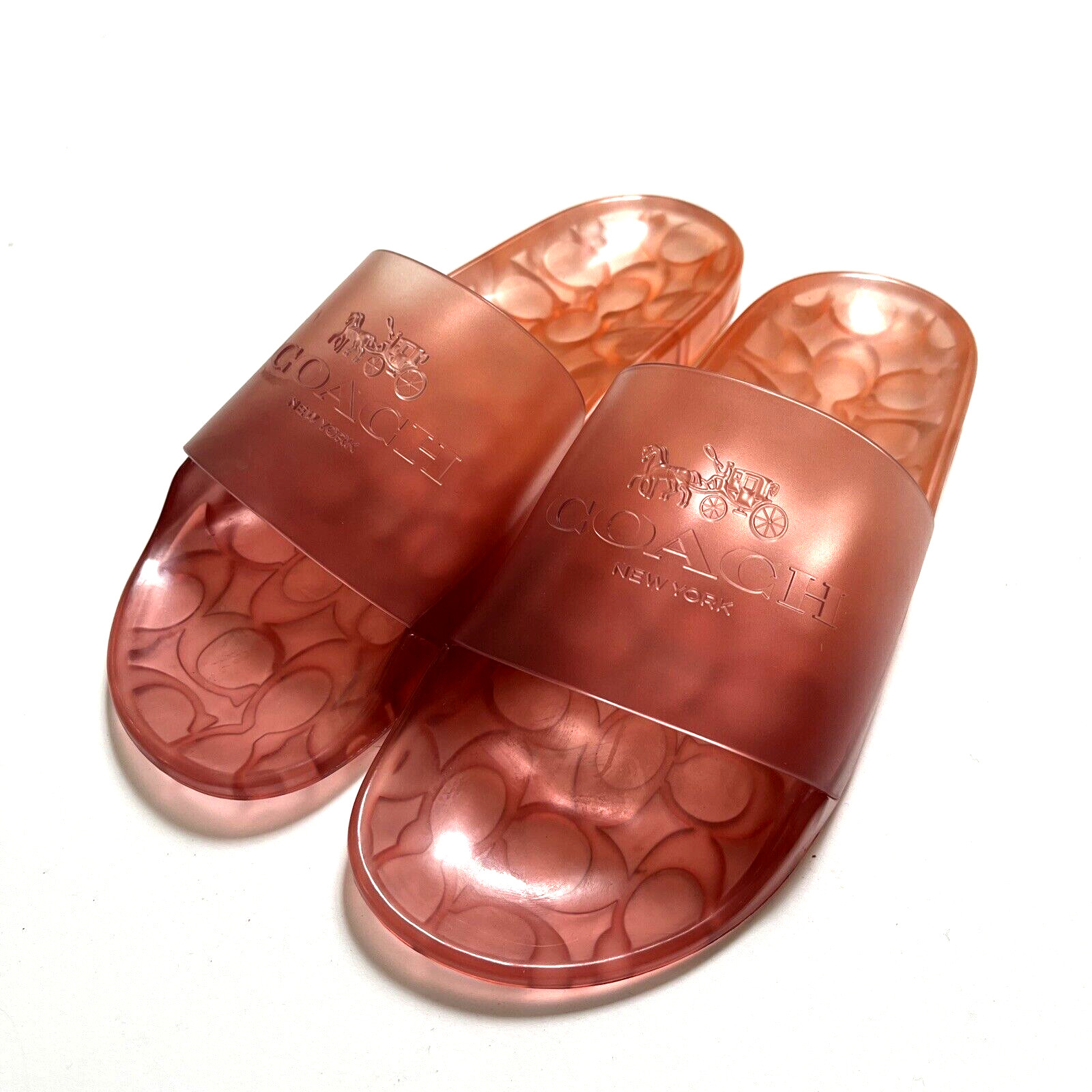 COACH Ulyssa Jelly Slide Sandals Tangerine Ombre Transparent Rubber Pool Size 8