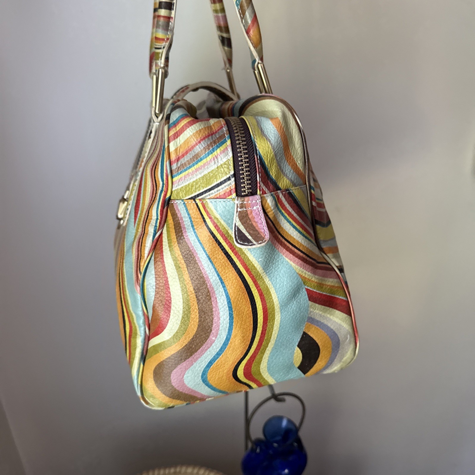 Paul Smith Classic Multicolour Swirl Leather Push Lock Shoulder Bowler Handbag
