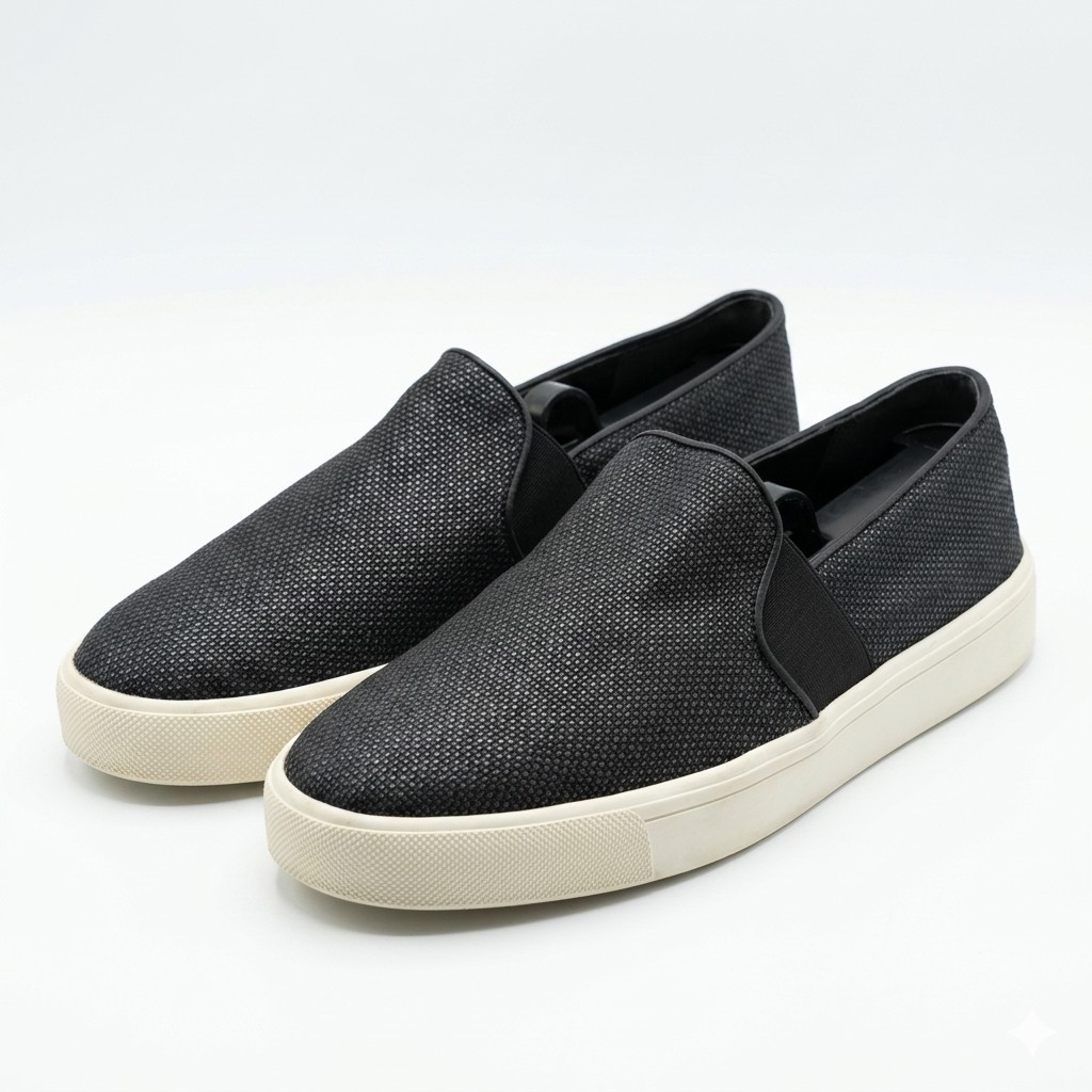 Vince Men’s Black Woven Textured Slip-On Sneakers 11” Outsole