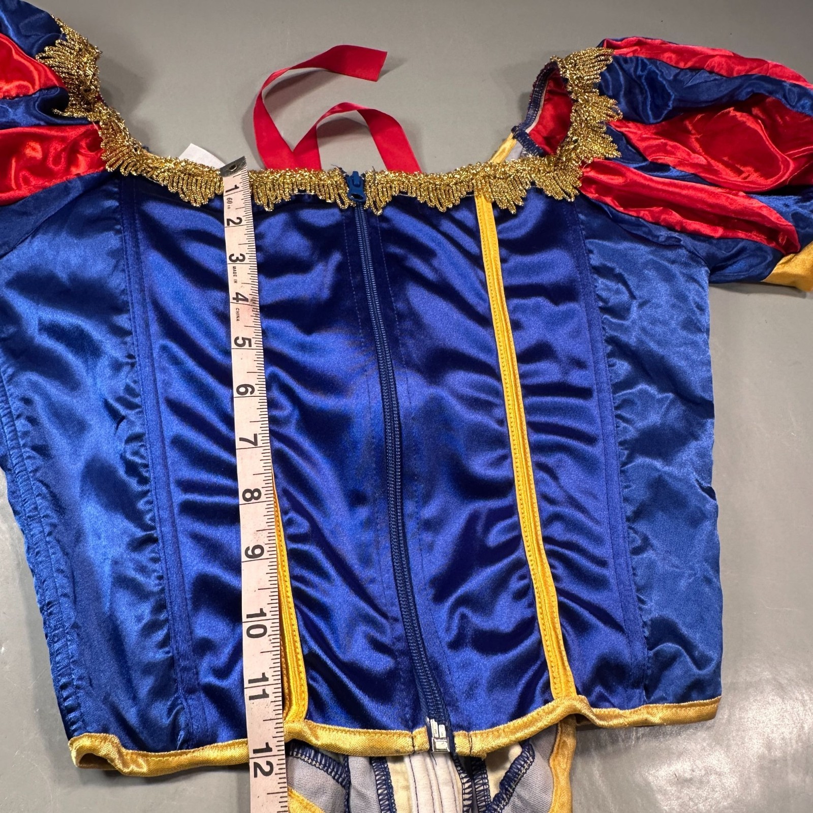 Snow White Princess Costume Corset Women Lace Up Puff Sleeves Zipper Satin