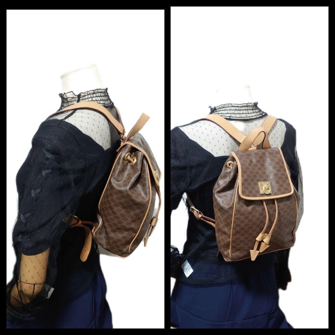 CELINE Macadam Pattern Mini Backpack Brown Leather Vintage Authentic