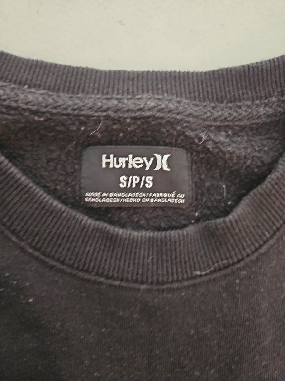 Hurley Mens Sweatshirt Small Black Long Sleeve Block Logo Crew Neck Pullover