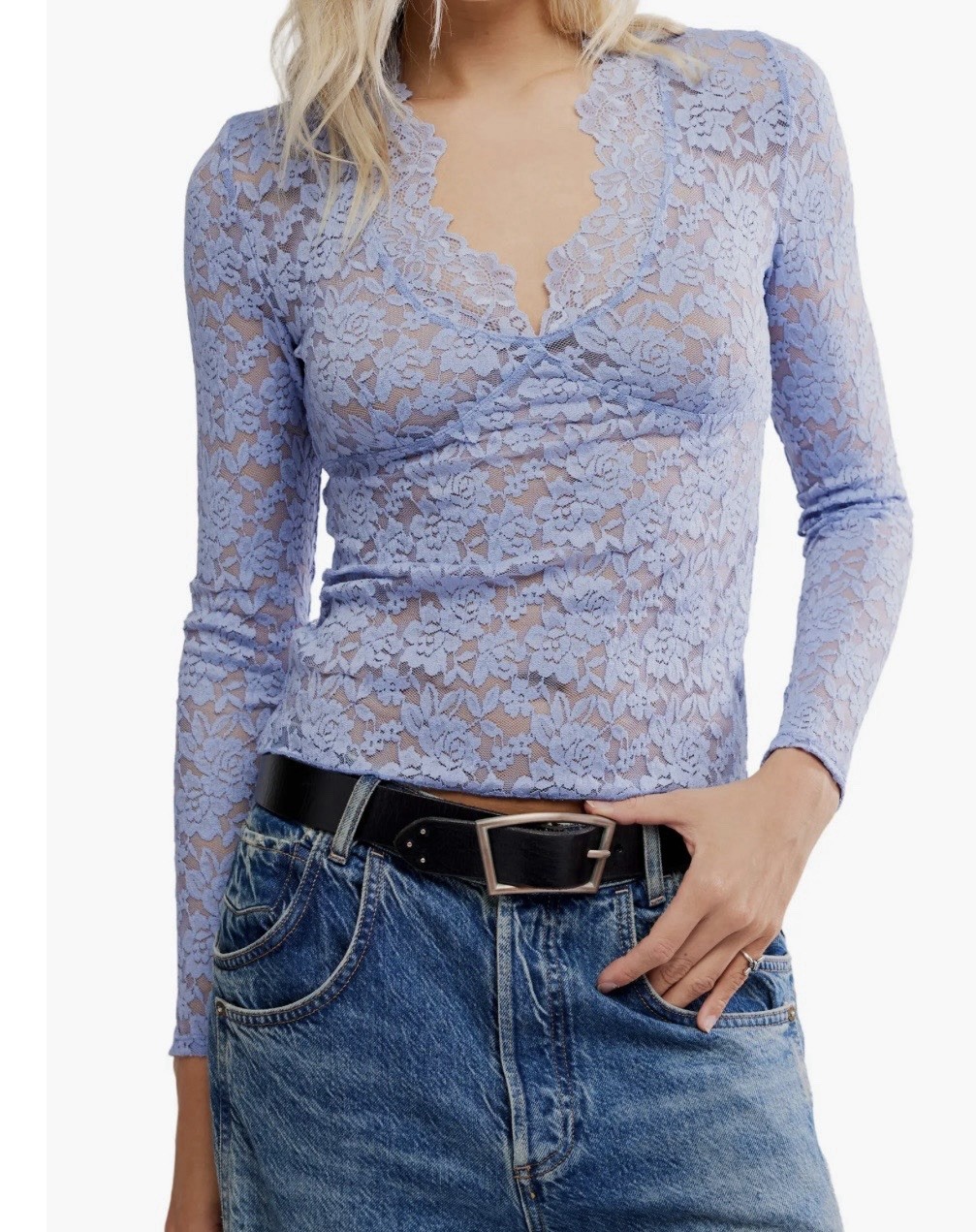 new nwt Free People Intimately All Day lace top shirt large dawn breeze $58