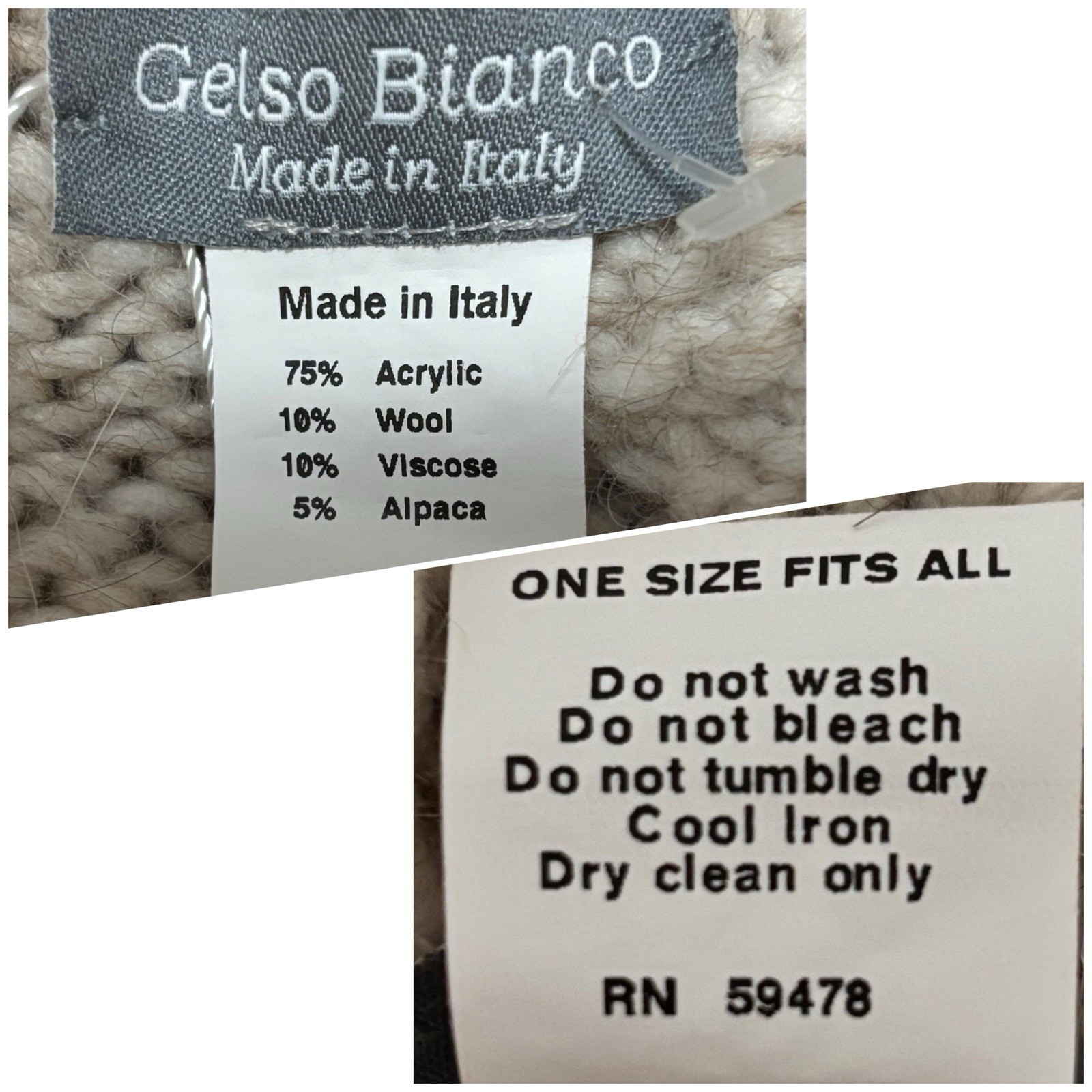 GELSO BIANCO ITALIAN CHUNKY CABLE KNIT ALPACA BLEND PONCHO OATMEAL COLOR . NEW .
