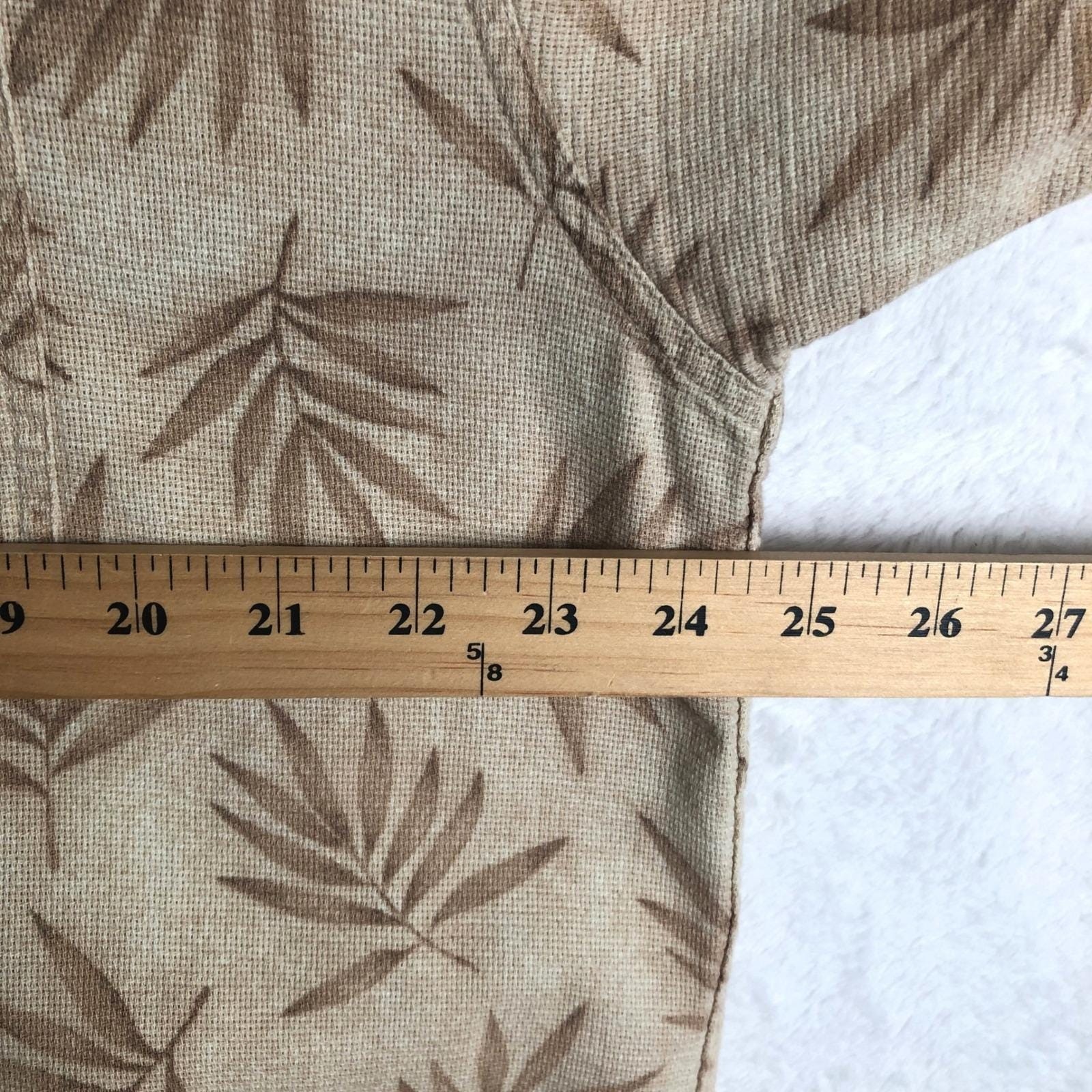 LL BEAN 100% Cotton Textured Tropical Palm Leaf Shirt Men’s Sz L Tall Tan S/S