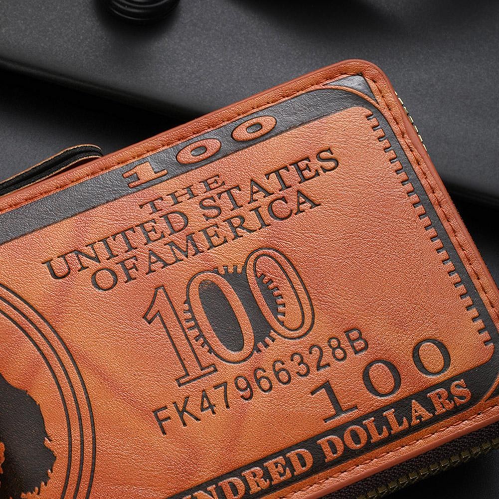 Men’s Wallets with 100 US Dollar Pattern Hasp Male Leather Wallet with Zipper