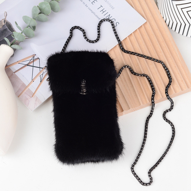 Womens Small Real Mink Fur Bag Purse Wallet Phone Pouch Party Crossbody Bag