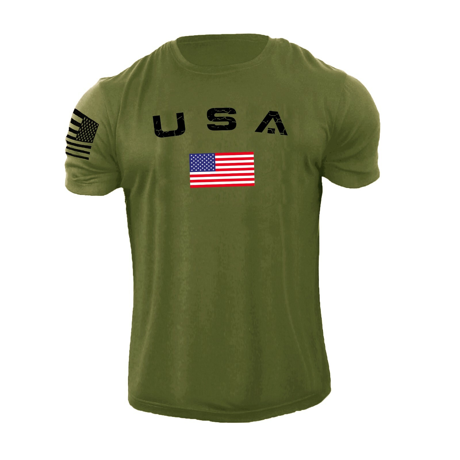 Men’s Casual USA Flag T-Shirt Breathable Light 100% Cotton T-Shirt Size L-6XL US