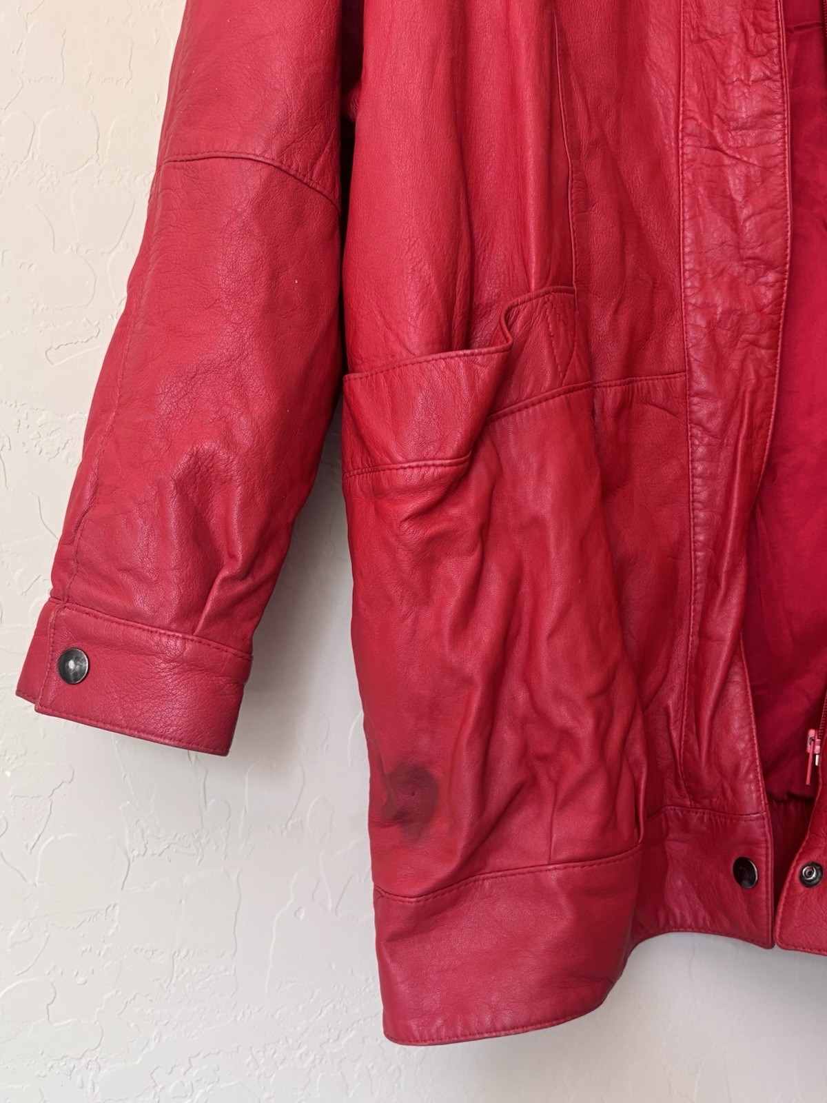 Vintage 80s Bagatelle Red Leather Bomber Jacket Oversized Slouchy Womens Size 6
