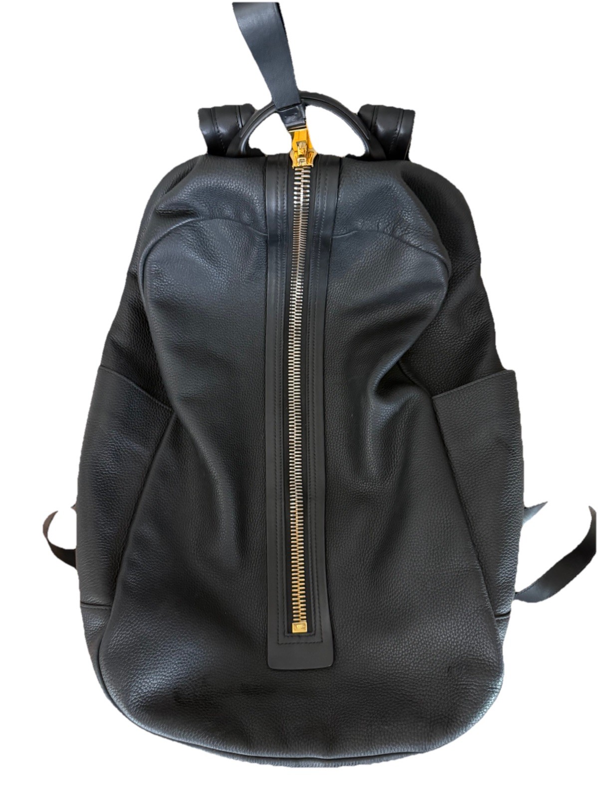Tom Ford Buckley Leather Vertical Zipper Backpack in Black Gold – Used