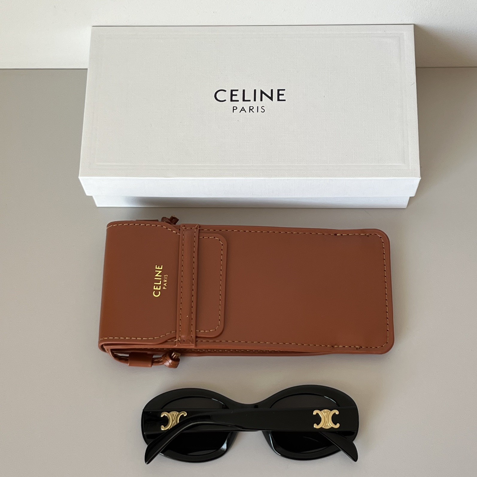 Celine CL40194 Triomphe Oval Shiny Black Sunglasses