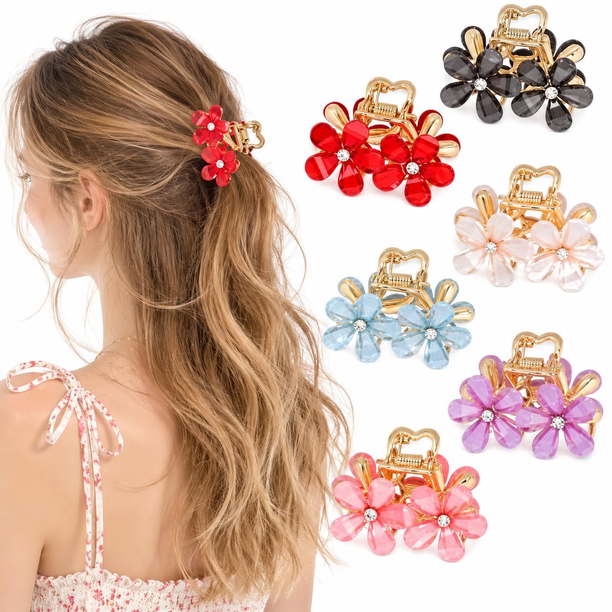 6 PCS Small Flower Hair Clips for Girls Mini 1 Count (Pack of 6), Multicolor
