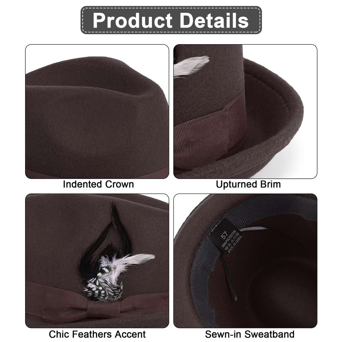 Classic Fedora Hats for Men Women Short Brim Felt Feather Hat Panama Dress Hat
