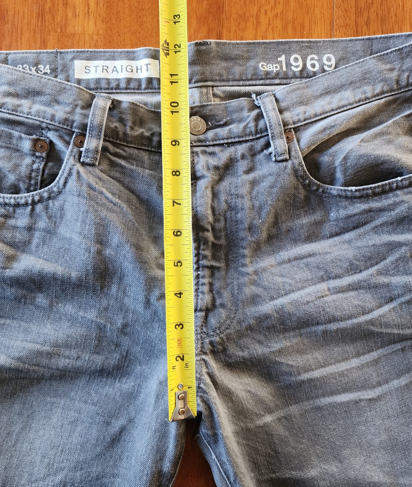 Gap 1969 Men’s Straight Jeans 33×34 Gray Faded Distressed 100% Cotton Denim male