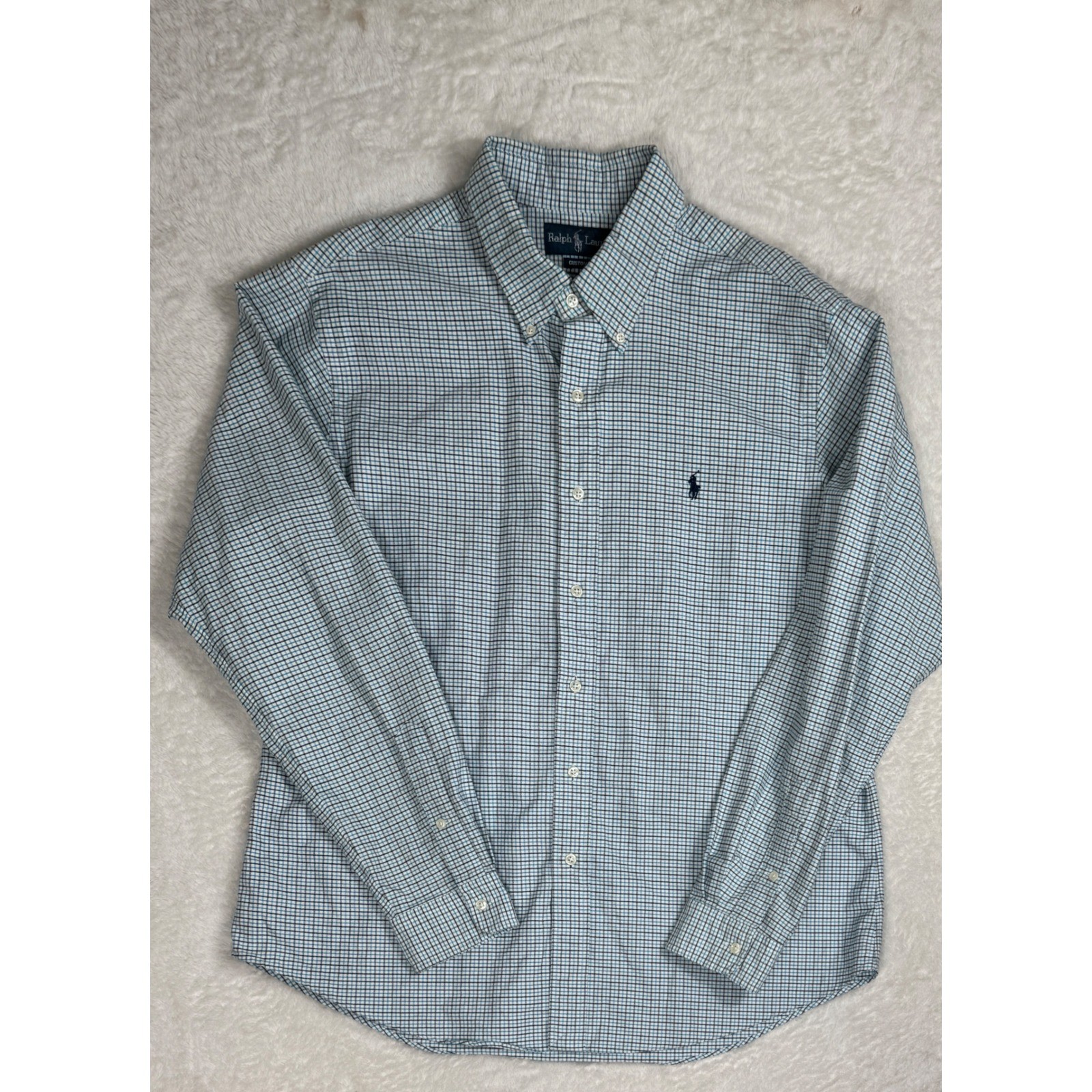 Ralph Lauren Button Down Shirt Mens XL Blue Preppy Plaid Custom Fit