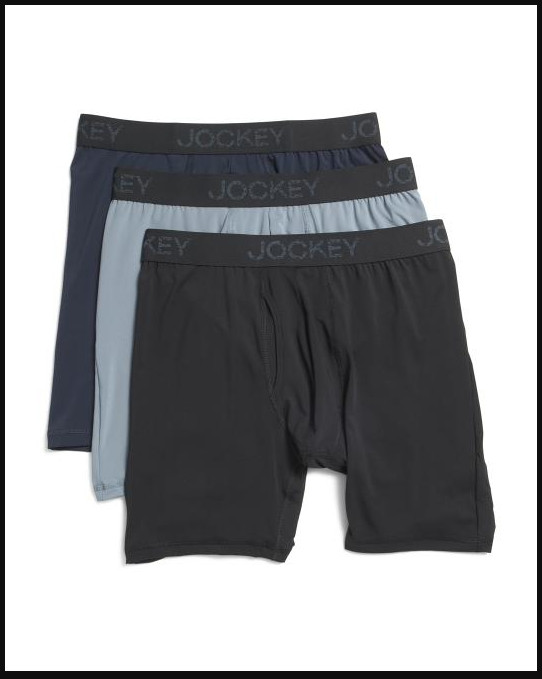 Jockey Essentials Men’s Long Boxer Briefs 3 Pack L Blue Black Grey Active Cool