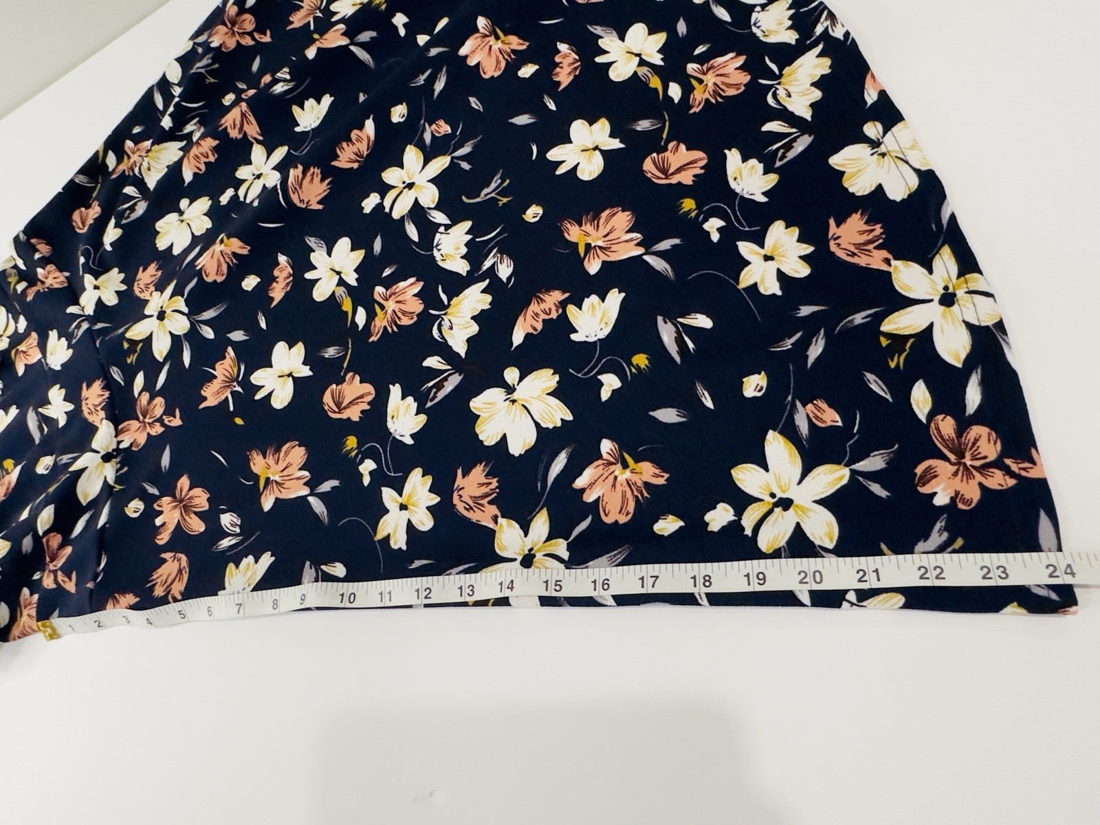 Yathon Navy Floral Ruffle Flutter Sleeve A-Line Knee Length Round Neck Dress
