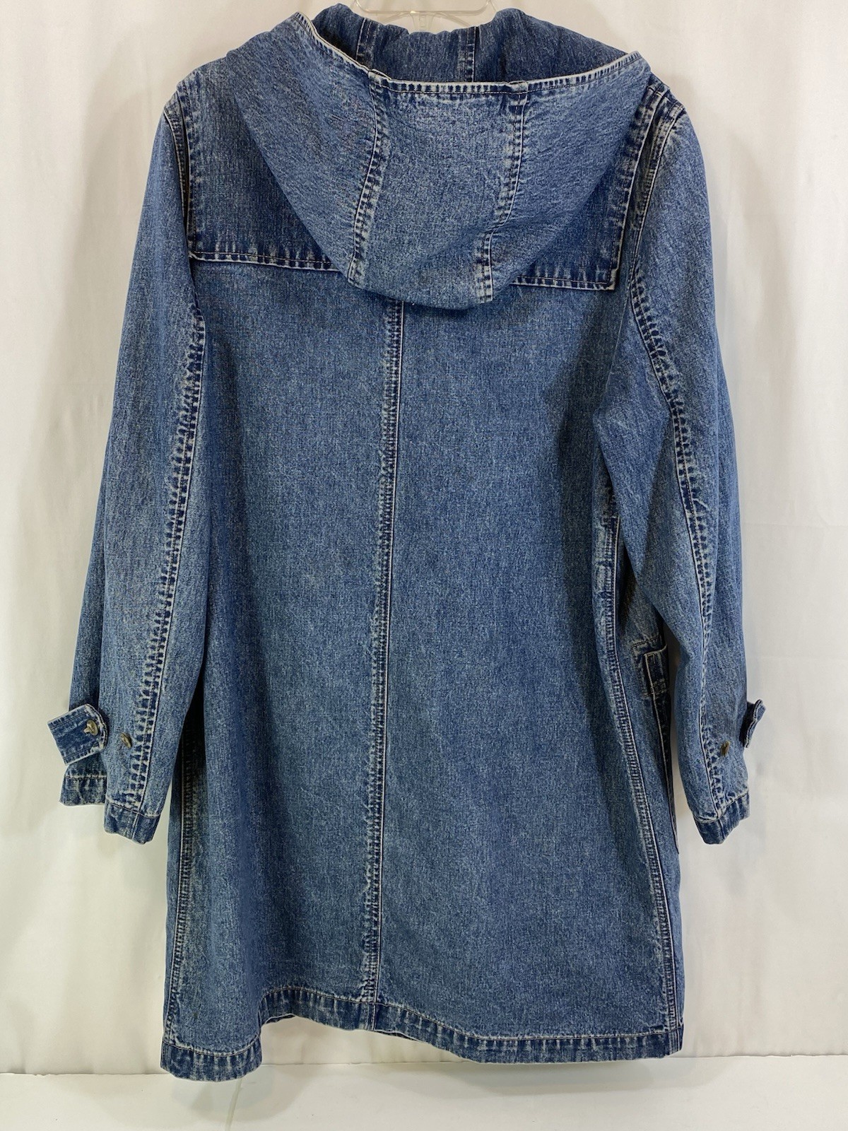 Vintage Ralph Lauren Denim Hooded Duster Jacket Chore Coat Toggle Womens M