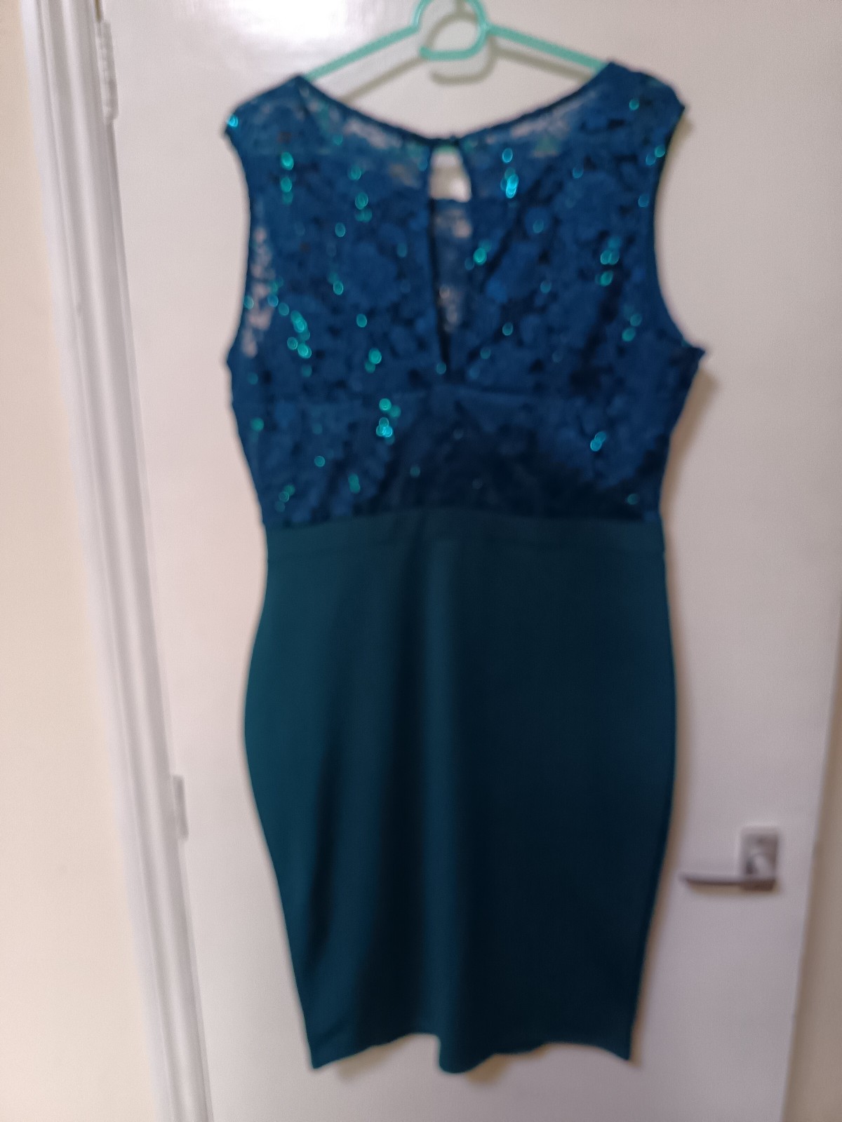Quiz teal/jade sequin lace bodice wedding Occasion Pencil Dress UK16