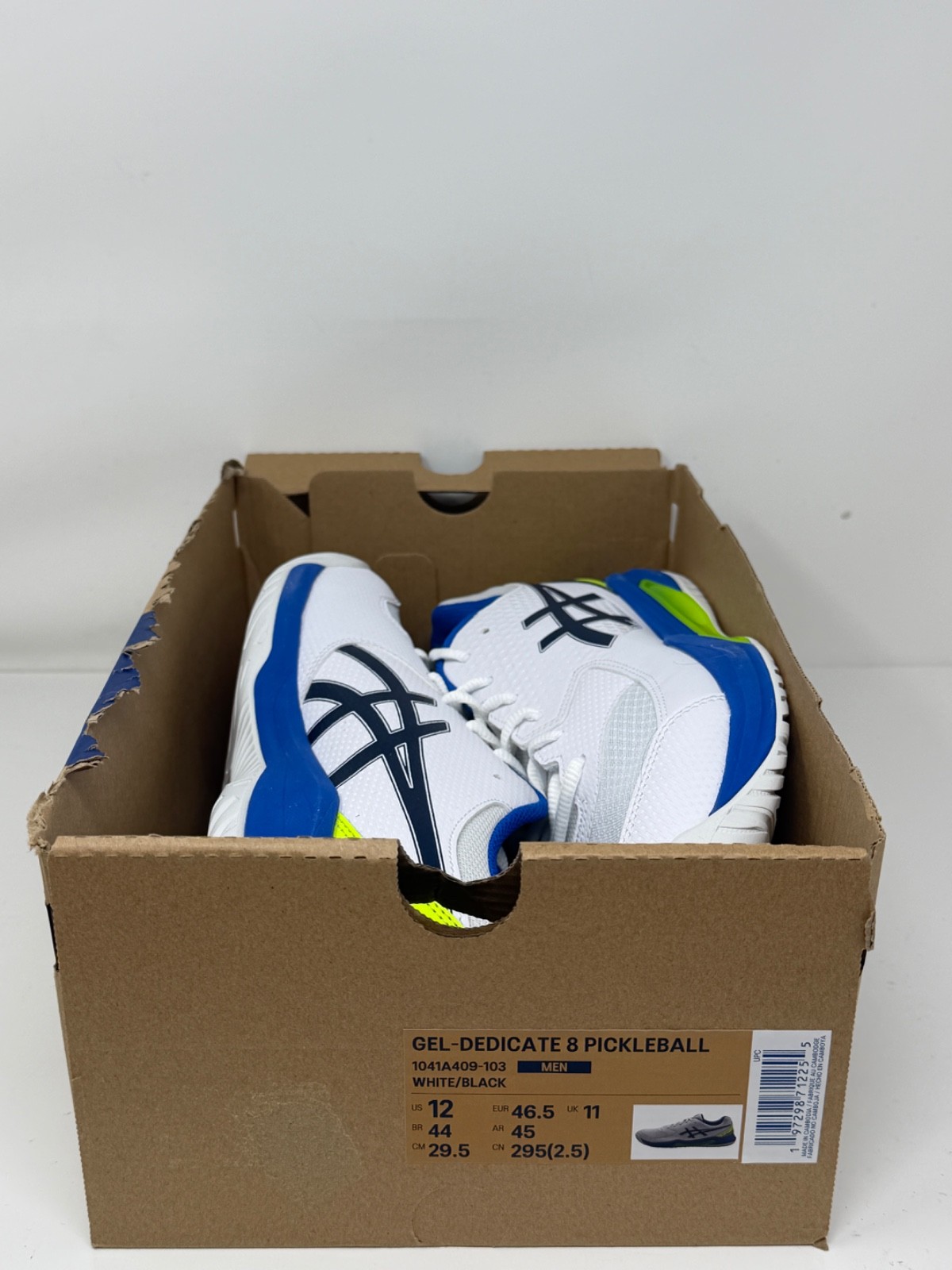 ASICS Men’s Gel-Dedicate 8 Pickleball White Black Blue Size 12