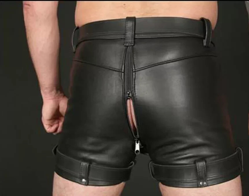 REAL LEATHER MEN’S CHASTITY SHORTS WITH FREE PADLOCKS BLUF SHORTS USA STOCK