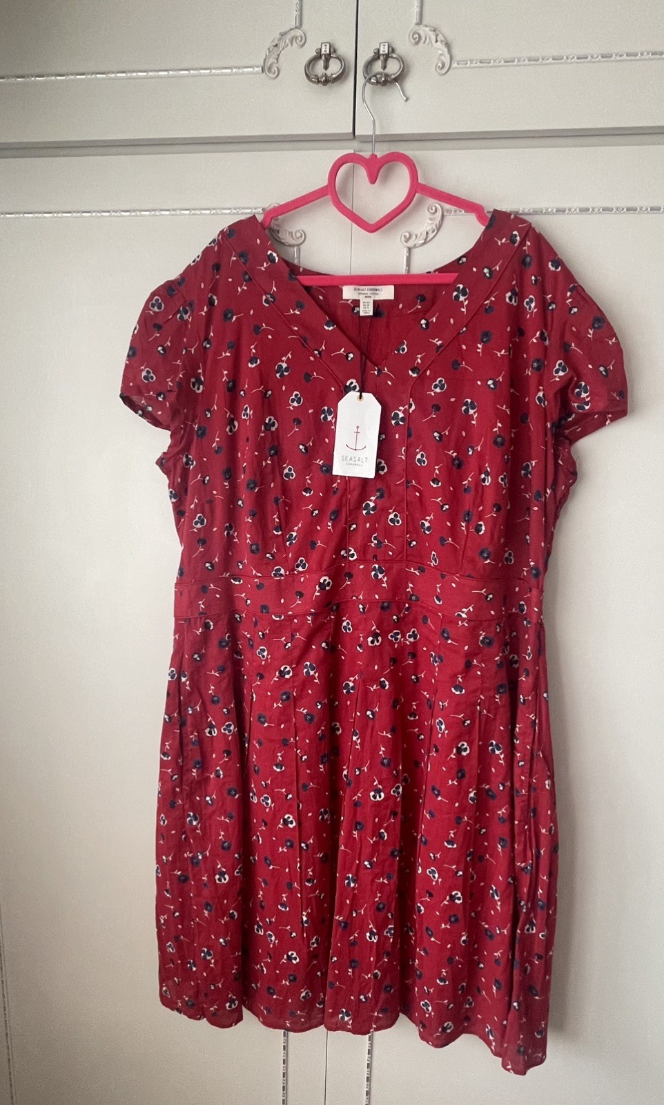 💝 Seasalt ” VILLA GARDEN ” Red 100% Cotton Short Sleeve Dress Size 20 NEW