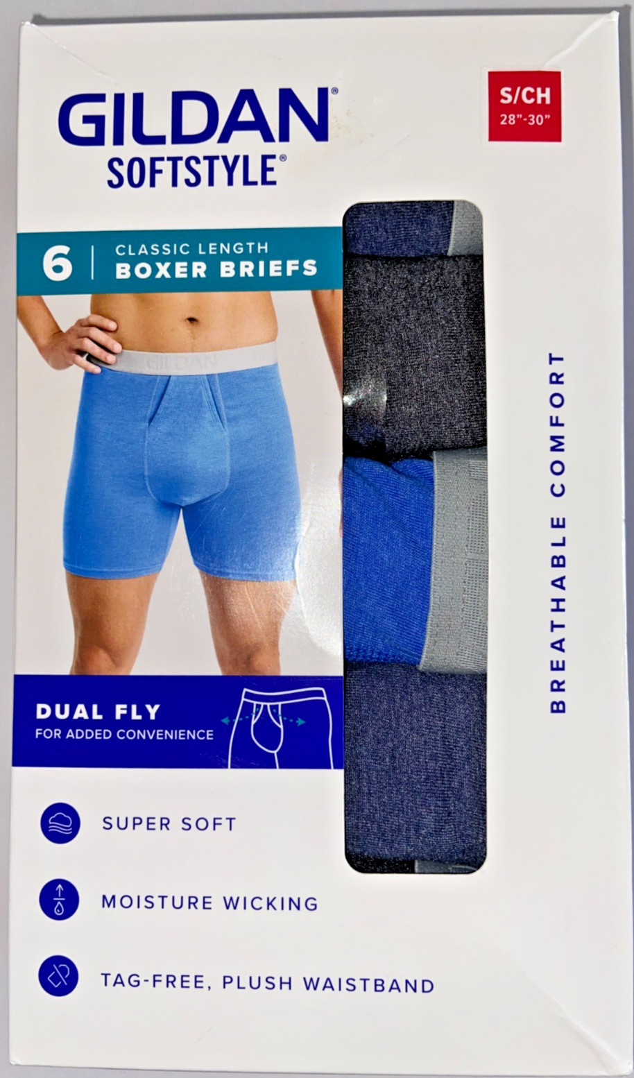 Gildan Softstyle Boxer Briefs 6 Pack Men’s S Small Moisture Wicking Dual Fly NEW
