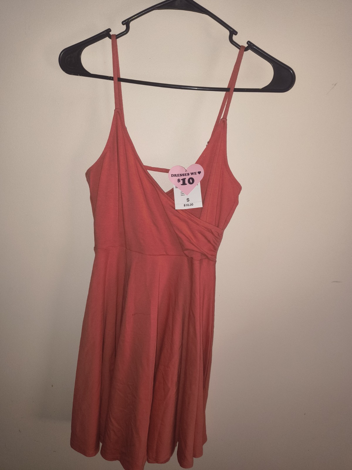 Girls Pink Fit & Flare Solid V-Neck Spaghetti Strap Knee Dress Size S