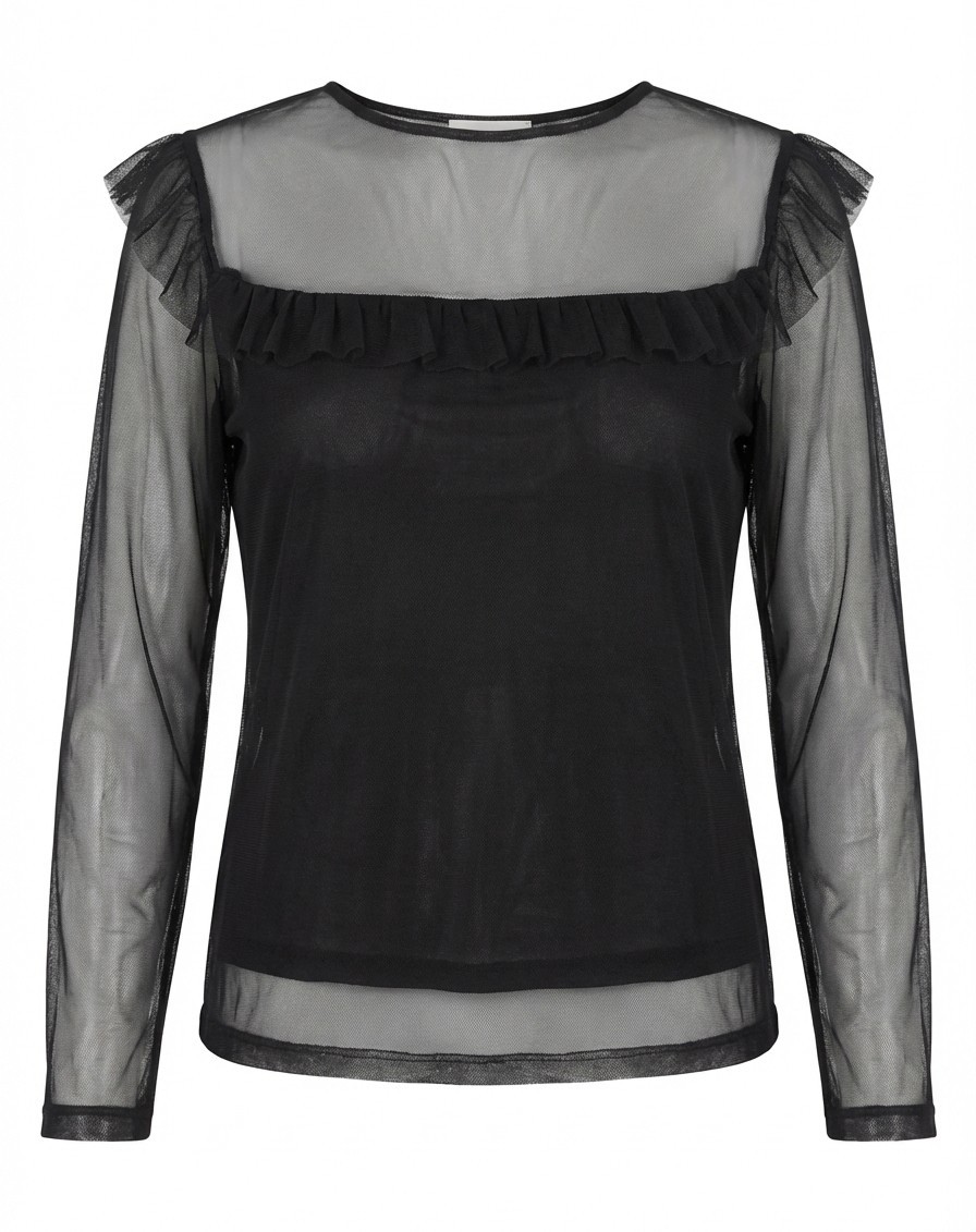 Coast Black Mesh 2-in-1 Lined Long Sleeve Ruffle Top Size 16 BNWT