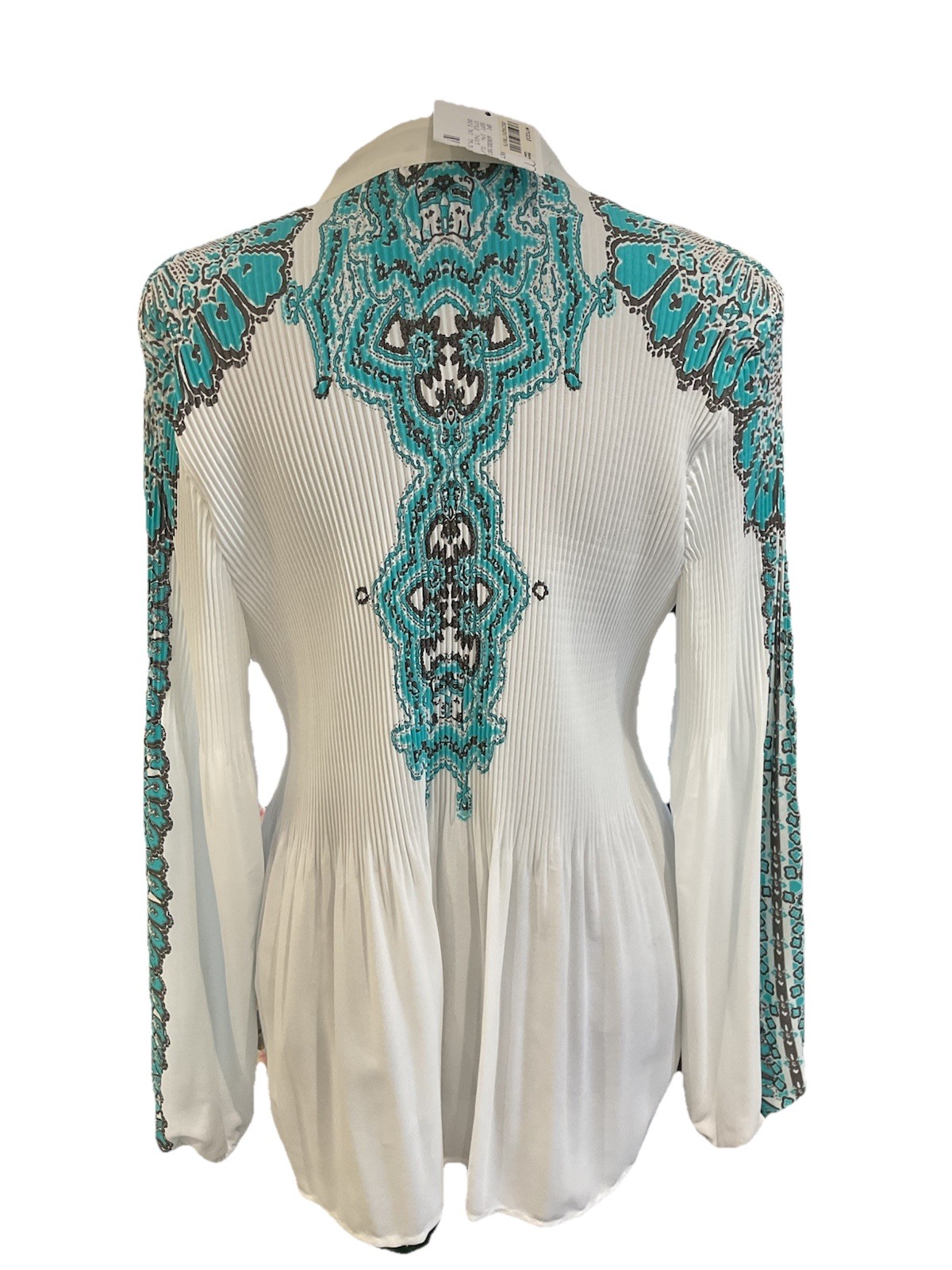 Alfani Petite Turquoise And White Tunic Buttons Small Pull NWT SZ 14 P LONG SLVS