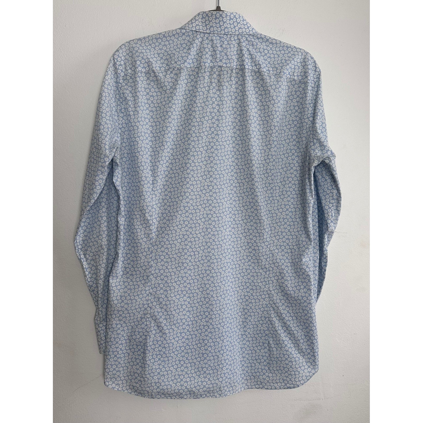 Bonobos Mens Floral Dress Shirt 15.5 34 Tailored Slim Fit Blue Daisy