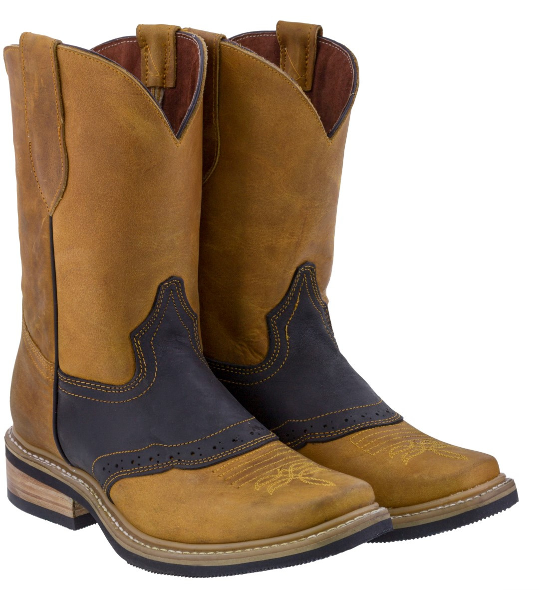 Mens Western Leather Boots Honey Brown Solid Two Tone Rodeo Wear Size 10.5-13