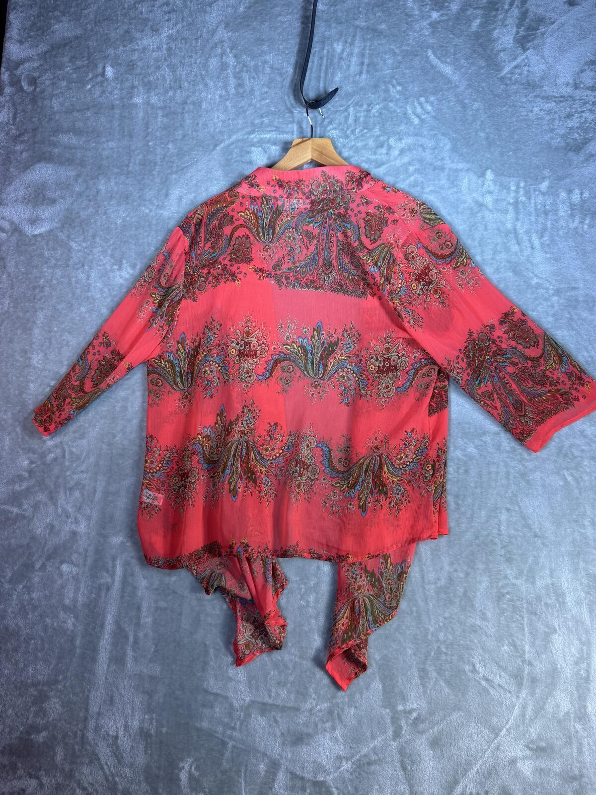 Cato Coral Paisley Print Open Front Cardigan SZ LG