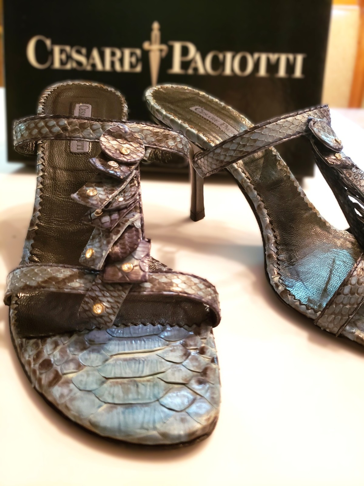 Cesare Paciotti exotic leather sandal heels Minimal wear