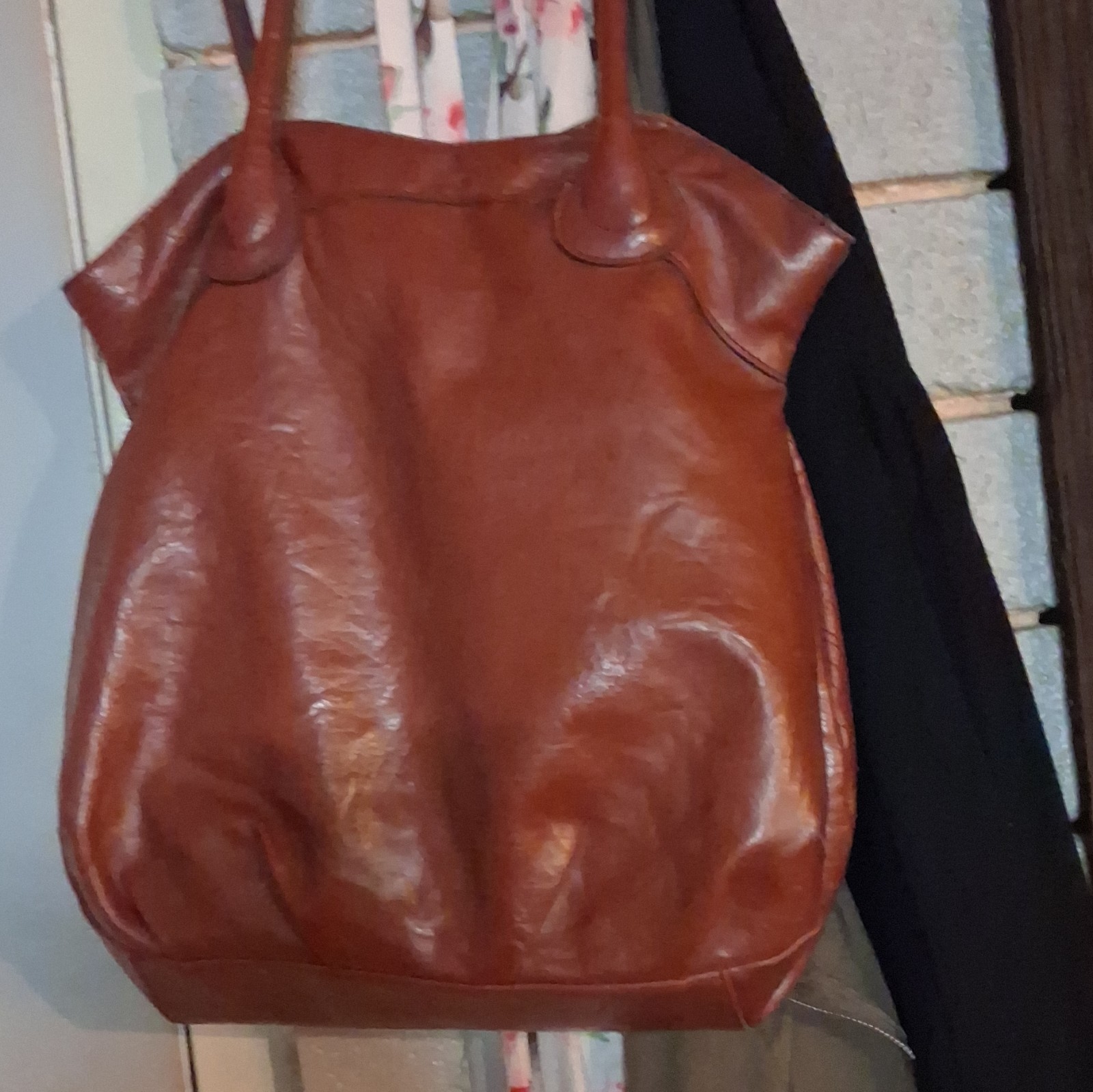 Axcess Brown Geometric Tote Bag Double Handles Snap Closure Gold Hardware Lined