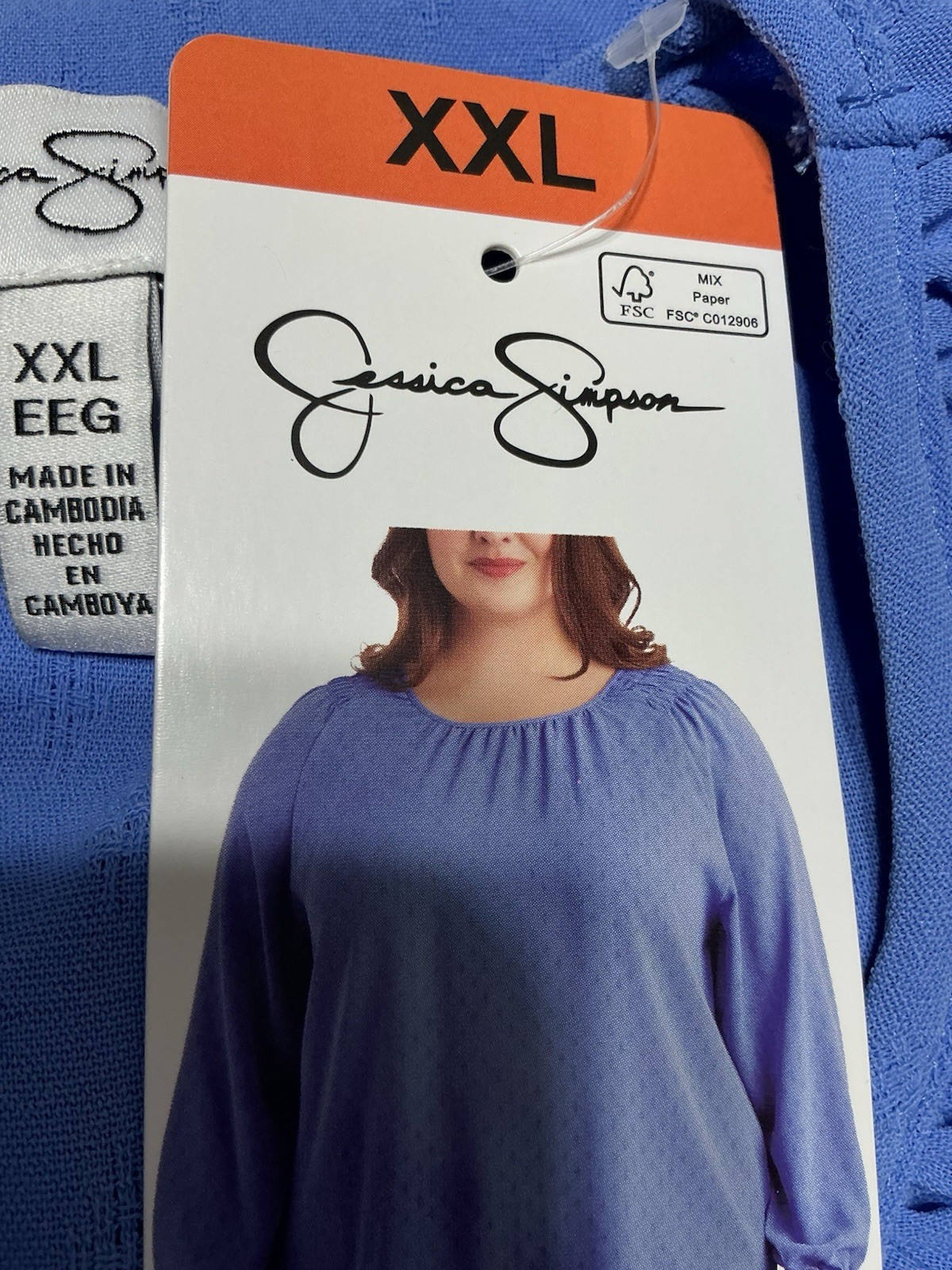 Jessica Simpson Blue Ruched Long Sleeve Round Neck Blouse Women’s XXL