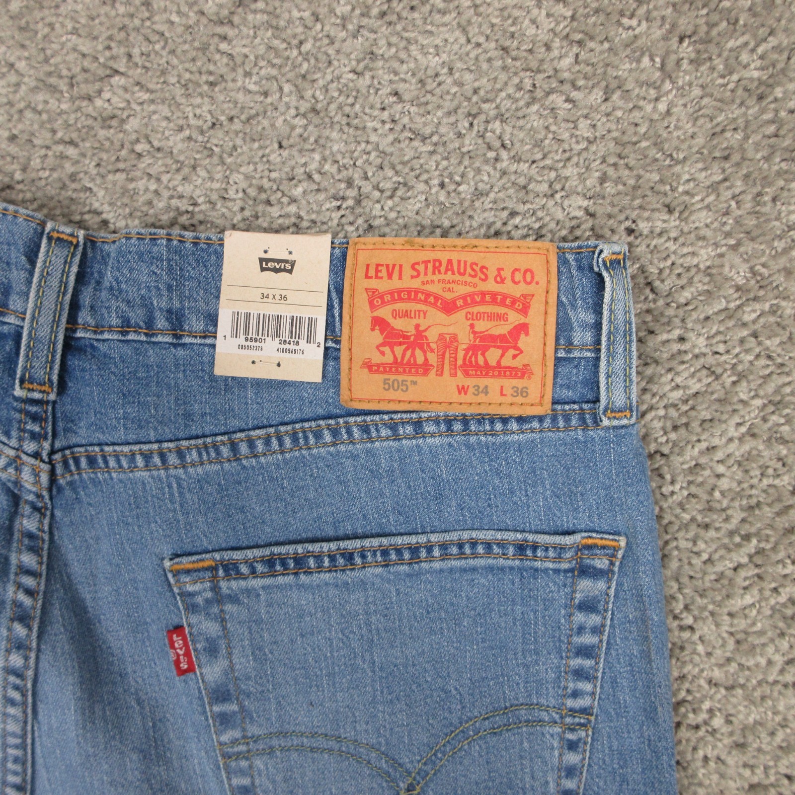 Levis Jeans Mens 34×36 Blue 505 Regular Straight Faded Eco Ease Denim Pants
