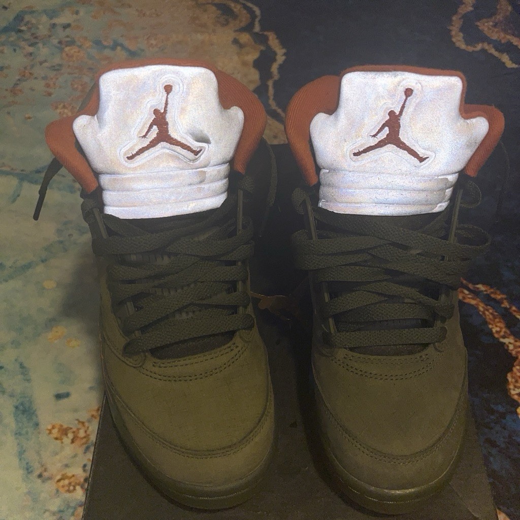 Jordan Air Jordan 5 Green/Orange Mid Top Suede Lace-Up Men’s Sneakers