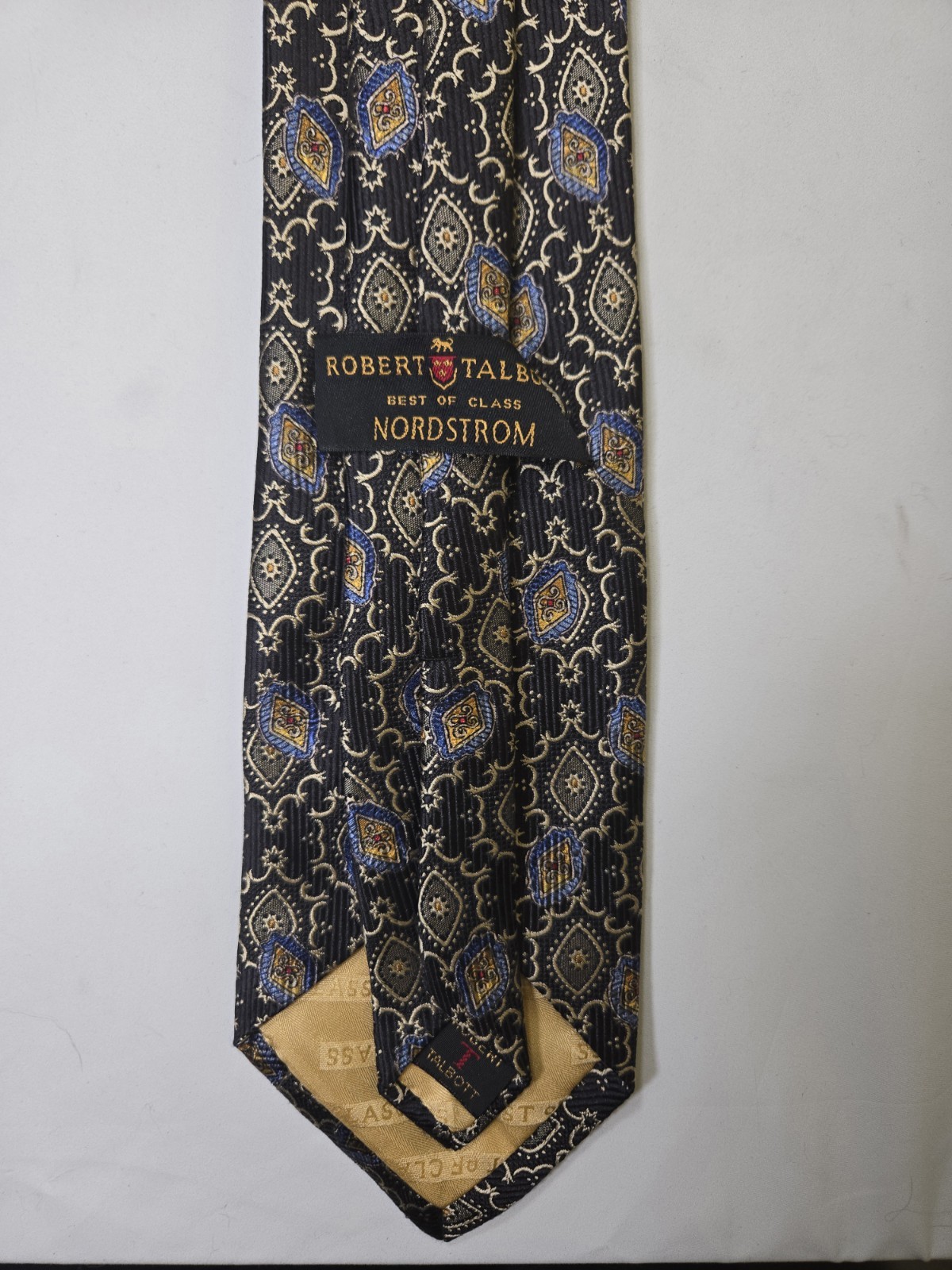Robert Talbott Men’s Silk Woven Geometric Pointed Tie Black Blue Gold
