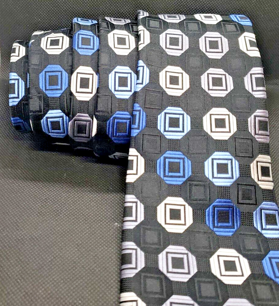 Michael Kors Silk Neck Tie Geometric Pattern Blue Black Classic 57″-60″ New Sexy