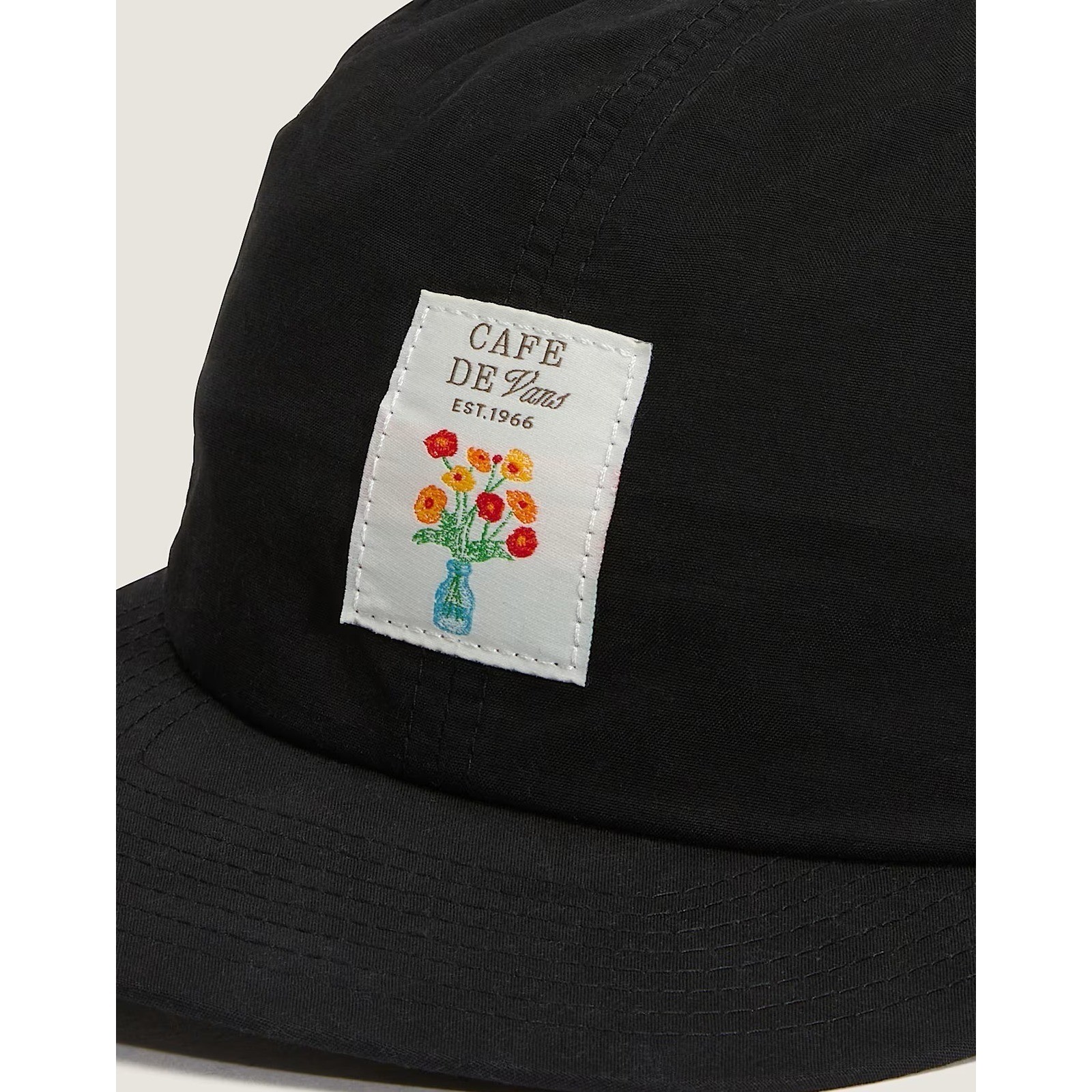 Vans Cafe Vans Jockey Snapback Hat Black Floral Patch Adjustable Cap NEW