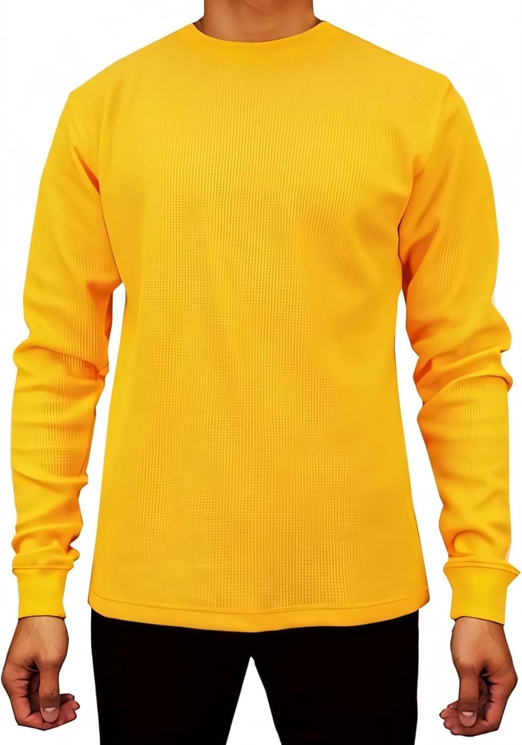 Men Heavyweight Waffle Thermal Shirt Long Sleeve Crew Neck Winter Base Layer